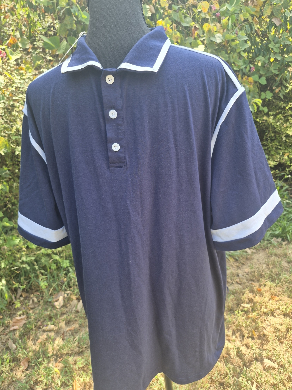 Ouku Men's Polo Shirt L Blue/White Solid Short Sleeve Stretch Polyester Blend